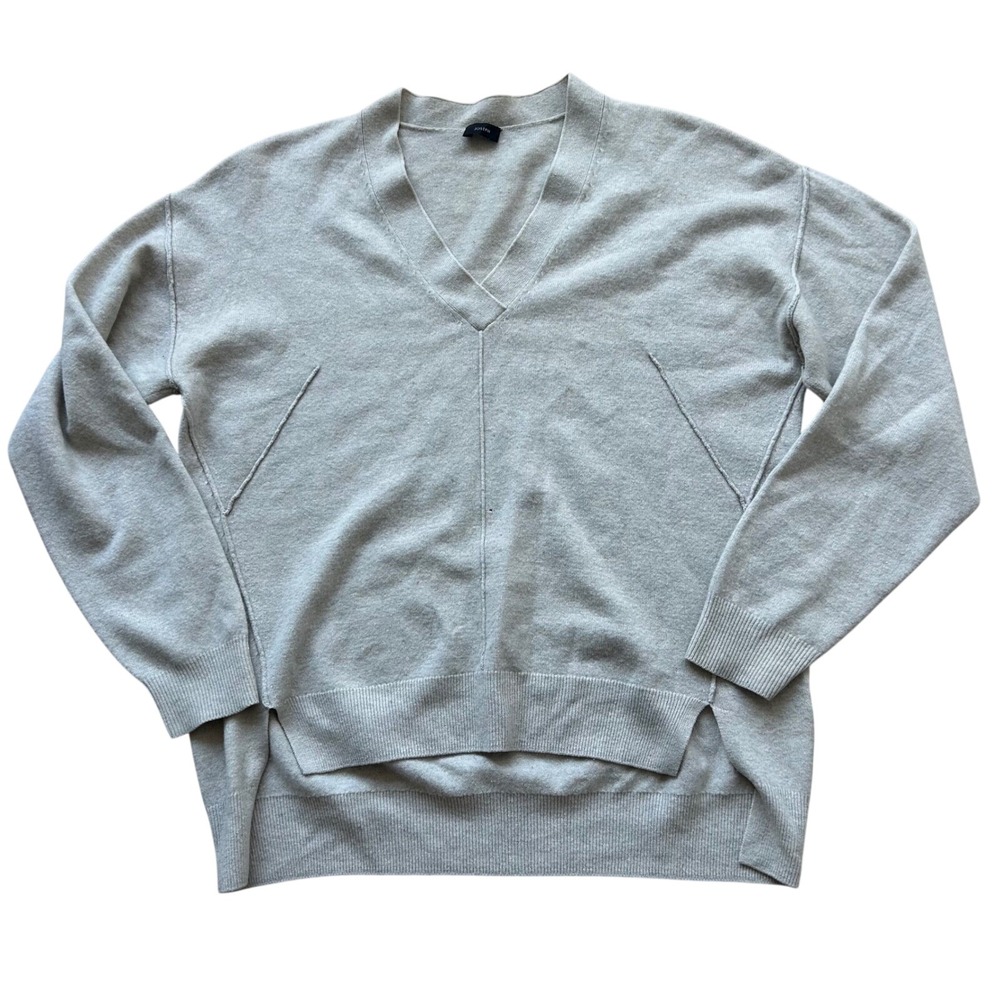 Joseph Soft Wool V Neck Sweater Oatmeal‎ Grey Oversized Women's M